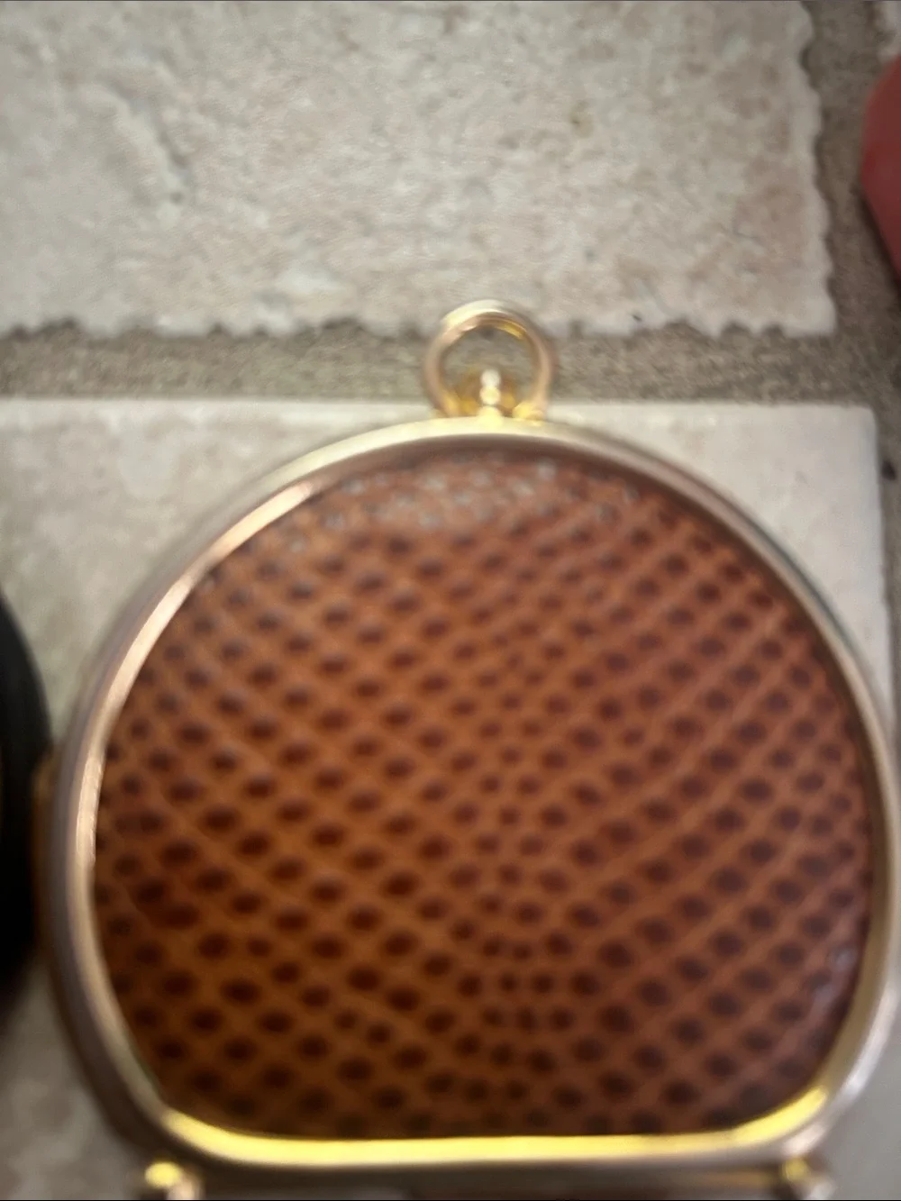 Neiman Marcus Brown Leather Coin Pouch with Black and Brown Pendant Compacts